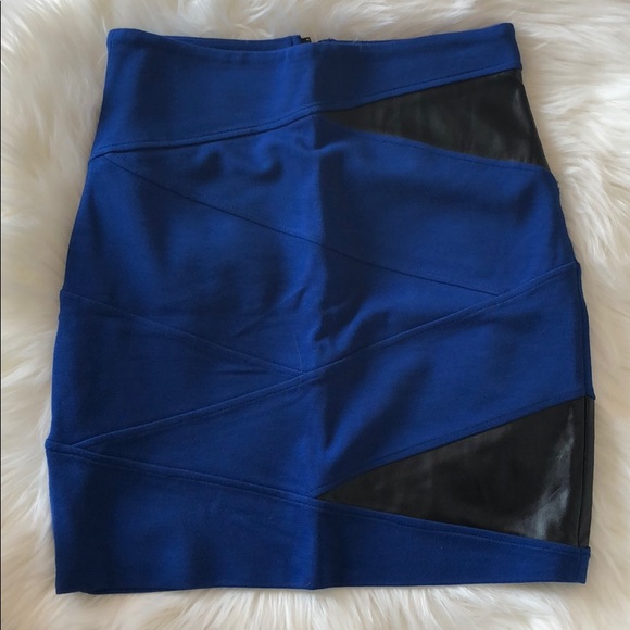 Talula Blue with Leather Panels Pencil Skirt - Picture 2 of 4